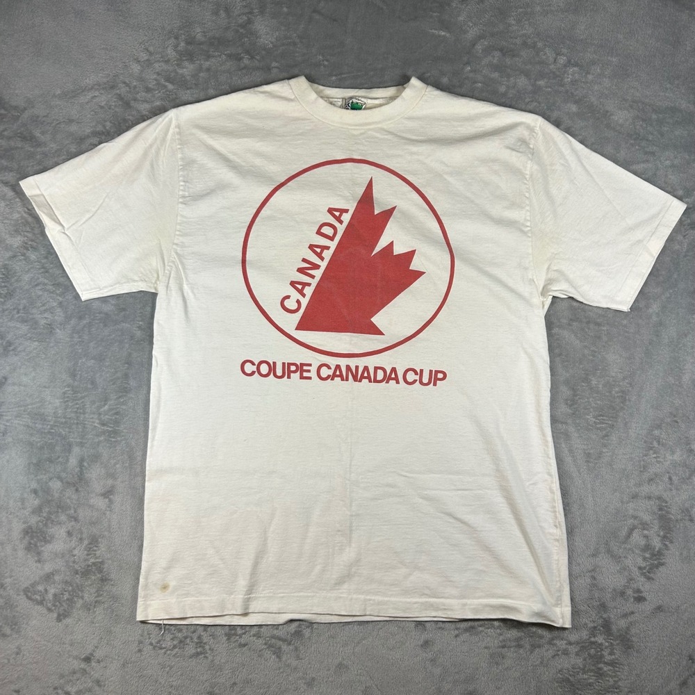 Vintage Waves Coupe Canada Cup T-Shirt Mens XL White Red Maple Leaf Hockey Tee